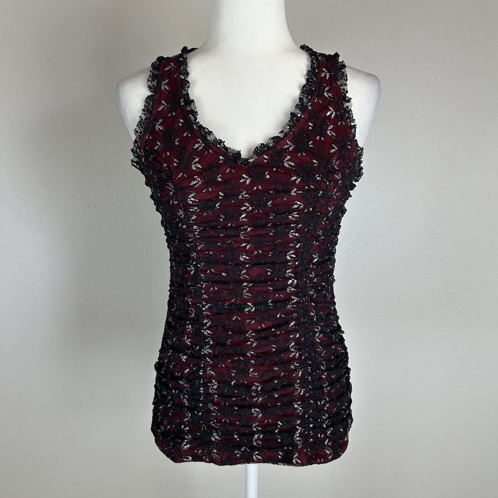 Ruched Black Red Lace Tank Top Whimsigoth Fairy Renaissance Babydoll V-neck Vamp
